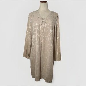 Selene Sport Womens Large Beige Shift Dress Pullover Polyester Floral Embroidery